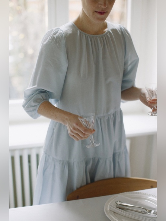 something to hold Dresses & Skirts - SOMETHING TO HOLD 100% Japanese Organic Cotton Tiered Light Blue Pockets Dress